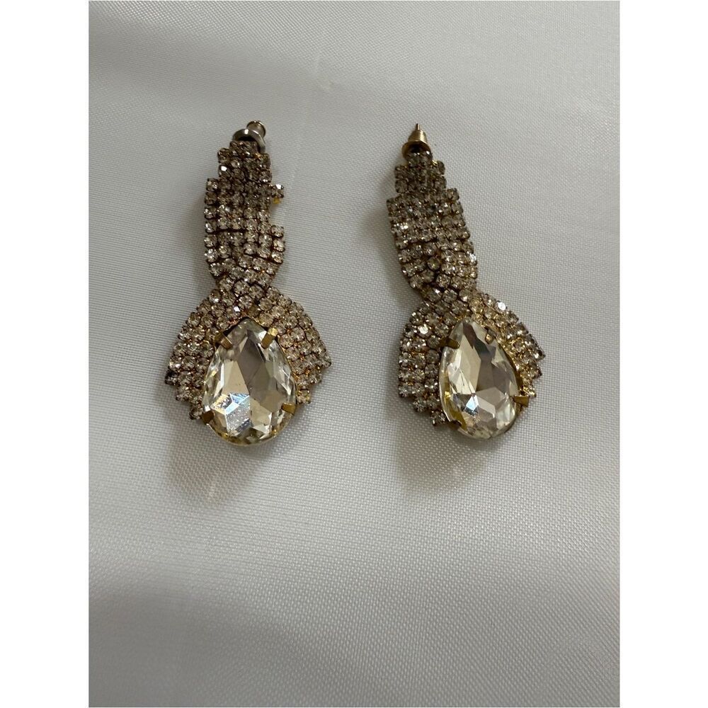 Vintage 10k Goldplated Austrian Crystal Bling Drop Earrings in a Art Deco Style